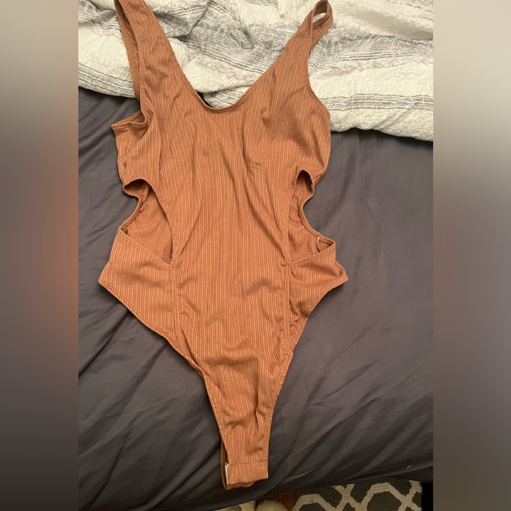 NWT brown side cut out thong bodysuit